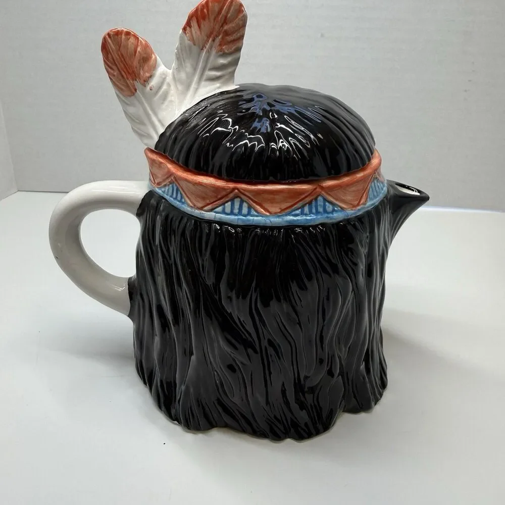 Vintage North American Indian Face Painted Ceramic Lidded Jug Jar Pitcher